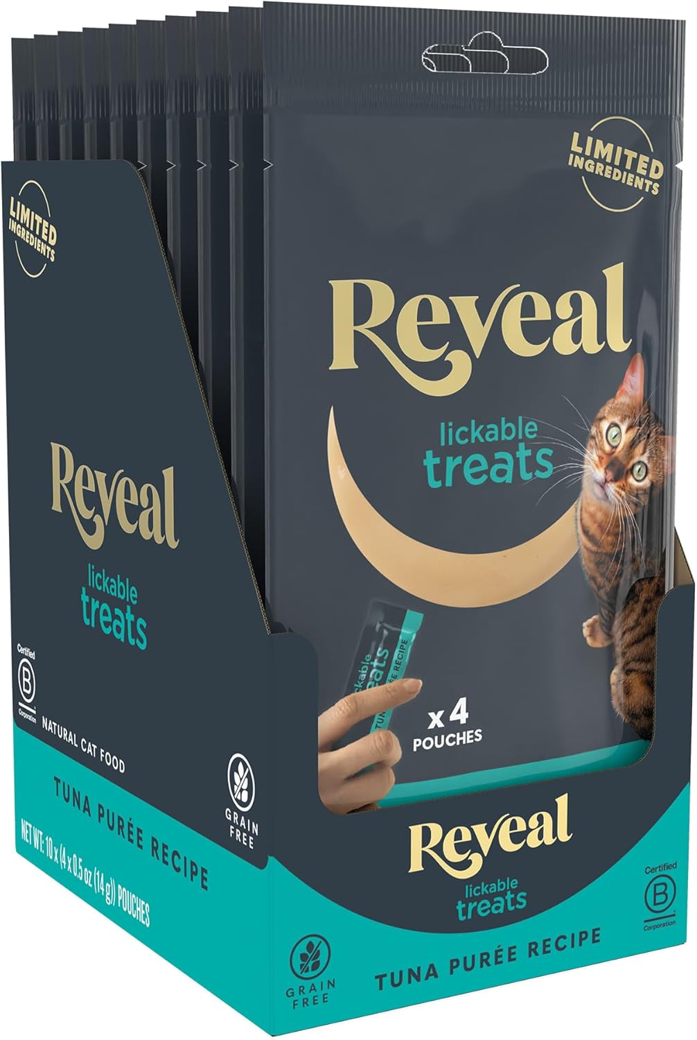 Reveal Fish and Chicken Variety Puree Lickable Cat Treats 20-Pack, Limited Ingredient, Grain Free, Protein Squeeze Up Cat Treats for Training or Food Topper (20 x 0.5 oz Pouches) - Image 9