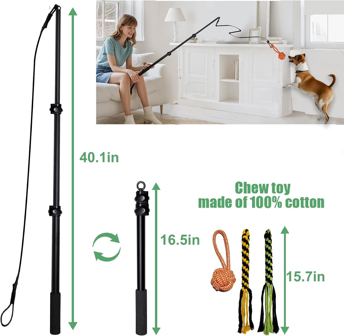 SailStart telescopic pet training wand collapsed to compact size next to storage bag
