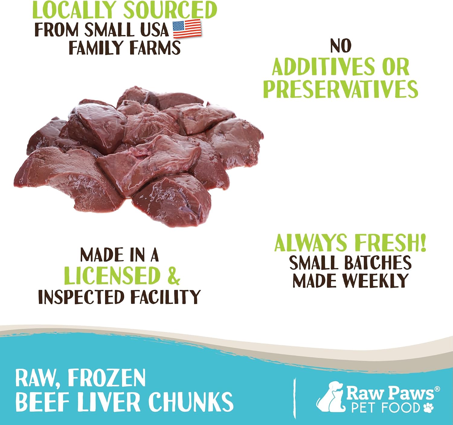 Close up of nutrient dense frozen raw beef liver chunks for pets
