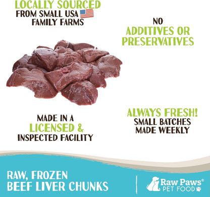 Close up of nutrient dense frozen raw beef liver chunks for pets