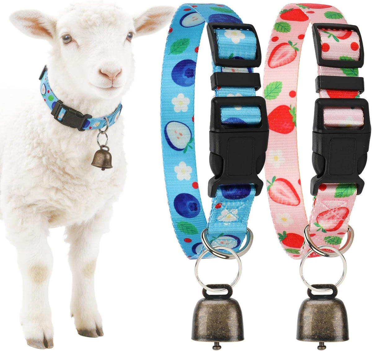 2 Pack Goat Collars with Bells Sheep Grazing Copper Bells and Adjustable Nylon Collar Set Pet Anti-Lost Loud Bronze Bell for Farm Animal Sheep Goat Cow Accessories (Black Printed) - Image 10