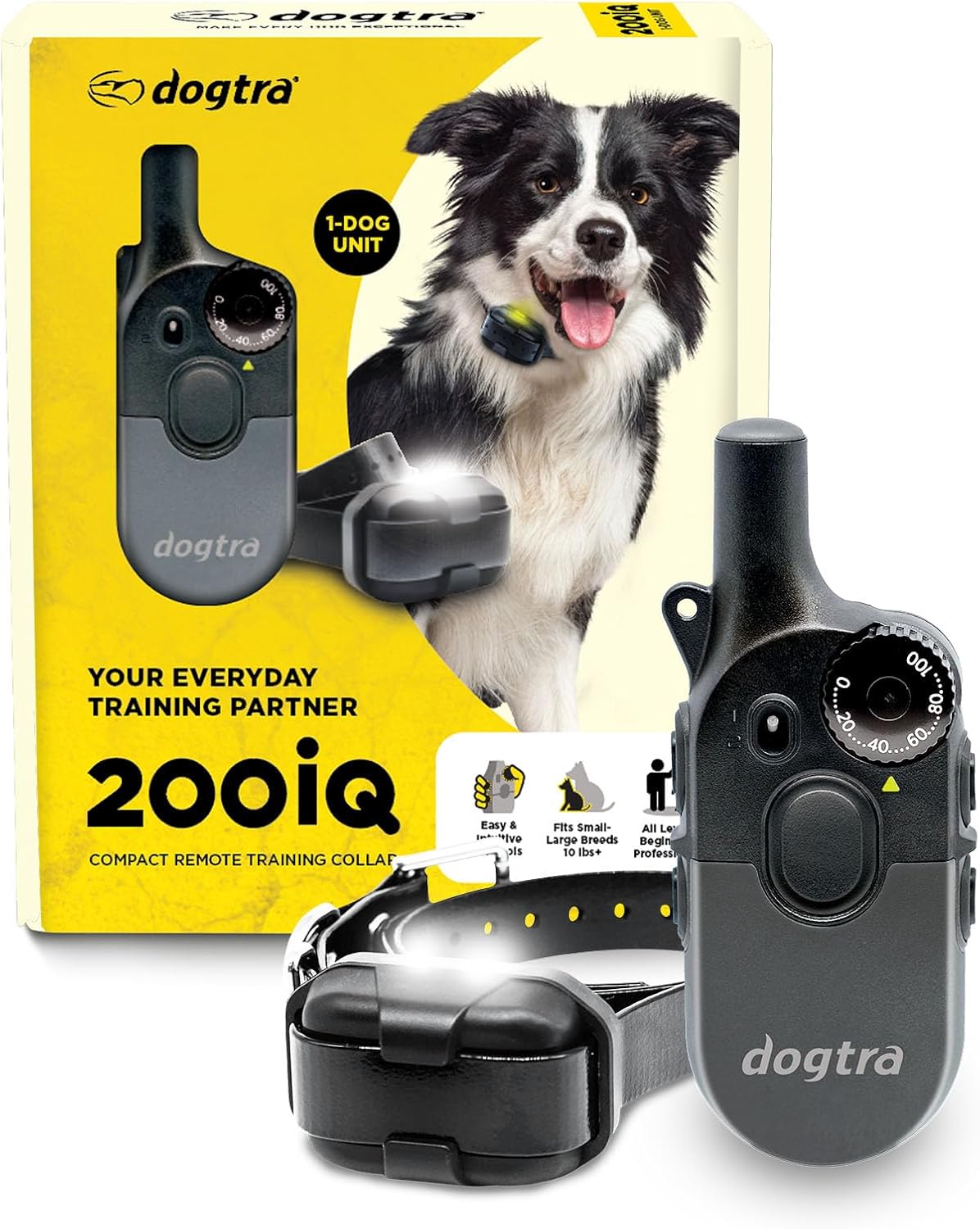 Dogtra 200iQ professional remote training e-collar front view displaying compact transmitter and receiver