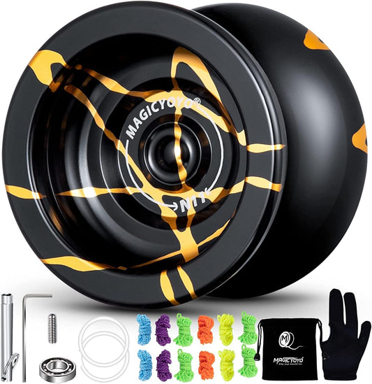MAGICYOYO N11 professional unresponsive yoyo front view showing black and gold aluminum alloy finish