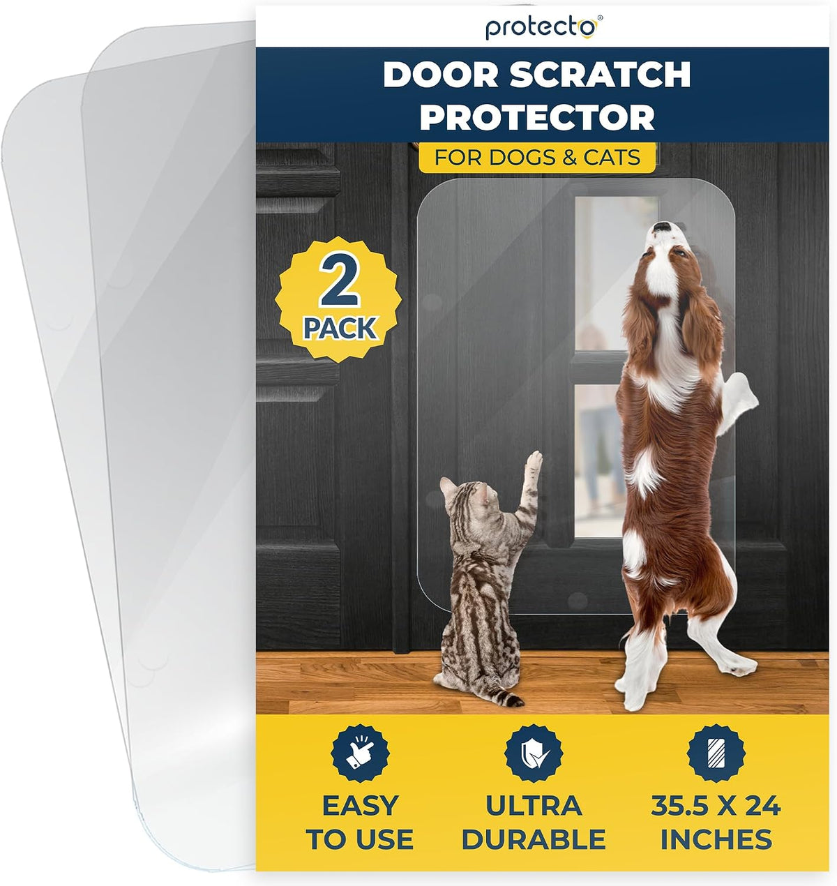 PROTECTO 2 Pack Heavy Duty Door Protector from Dog Scratching, 30 x 20" Clear Door Scratch Protector, Easy to Install on Window, Wall, Screen & Sliding Doors, Cat Scratch Guard for Indoors Outdoors - Image 12