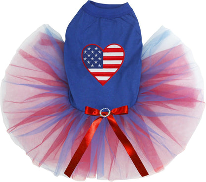 Full view of the red white and blue Independence Day puppy dress.