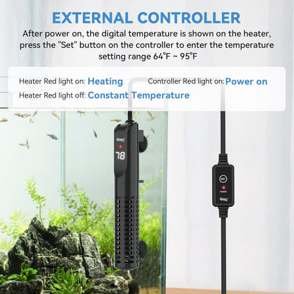 Hygger fish tank heater submerged in aquarium