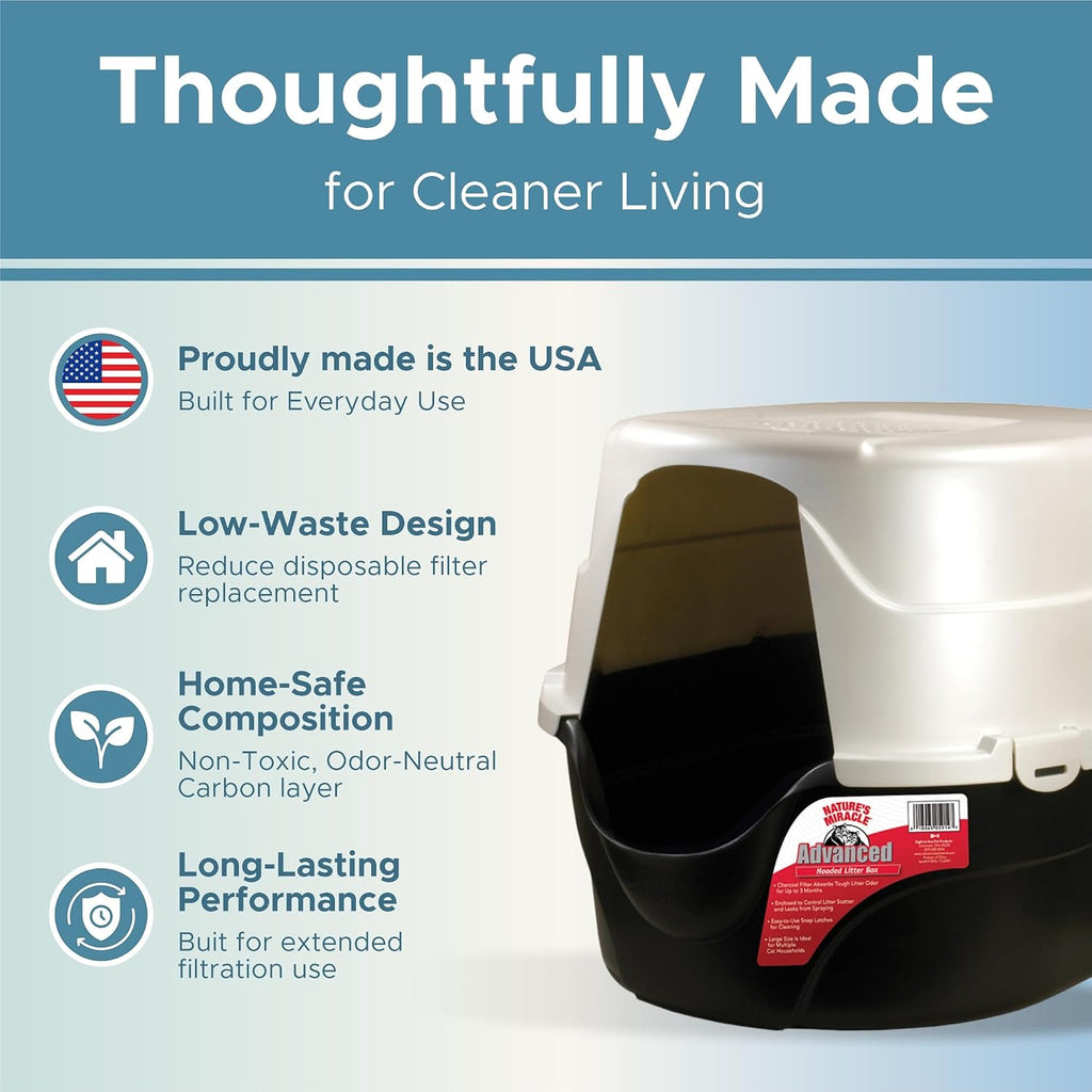 Fresh Headquarters filter positioned next to a hooded cat litter box