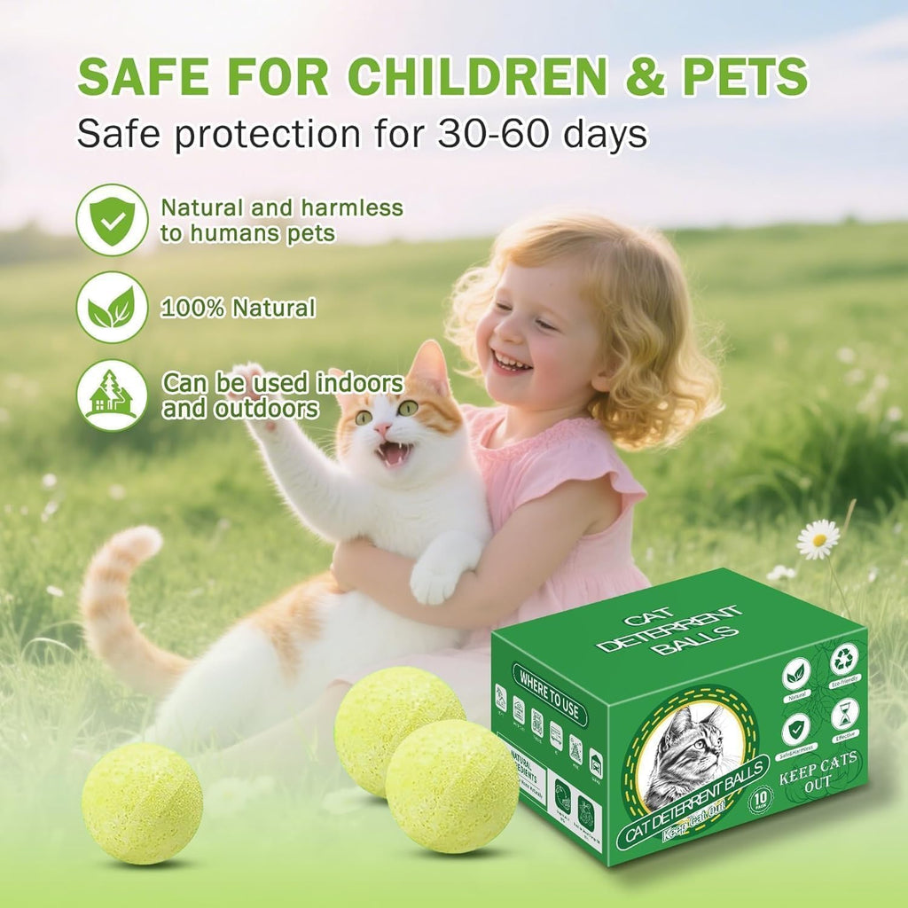 Natural essential oil cat repellent balls in outdoor garden setting