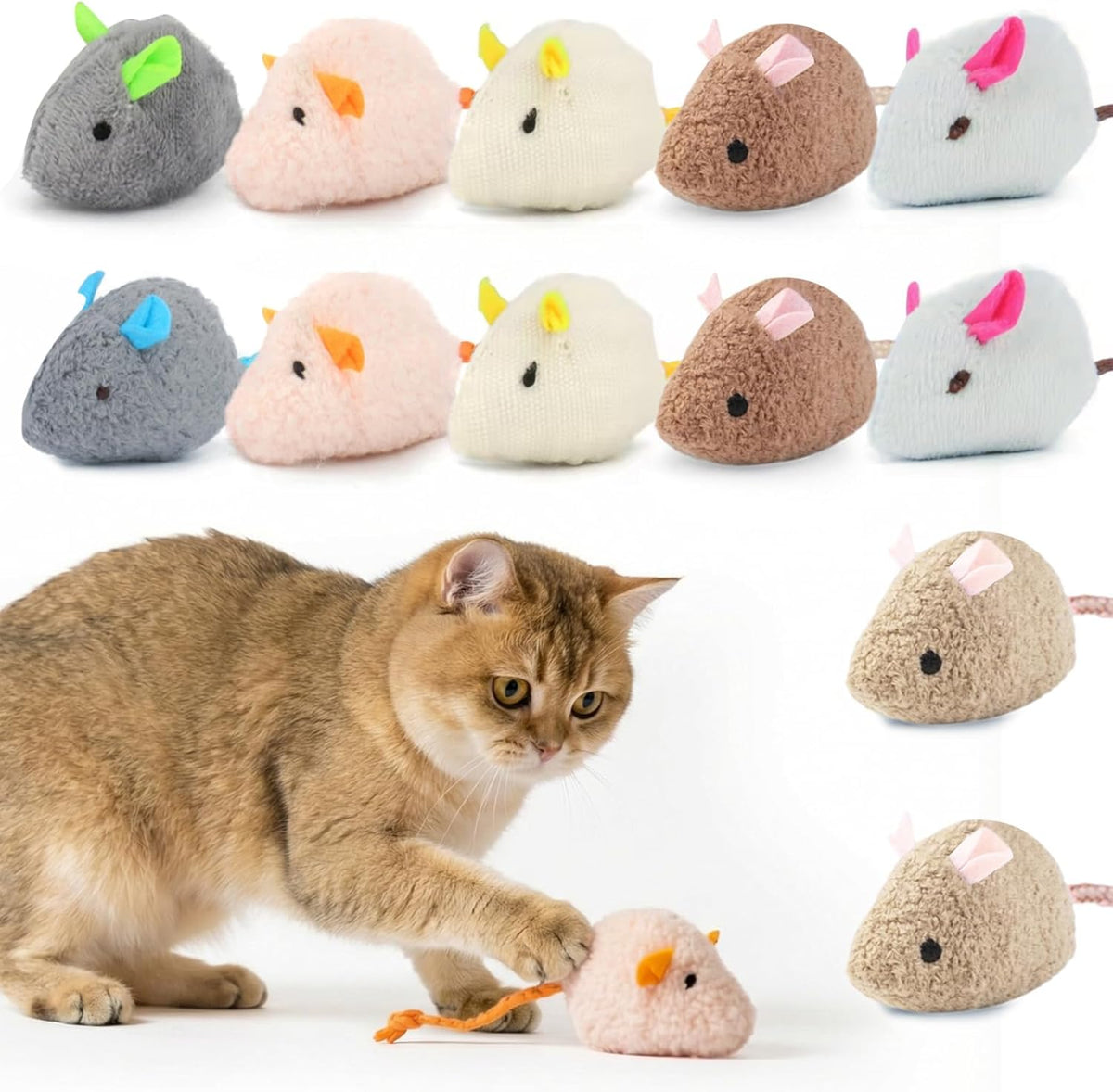 WRW 12 piece cat mice toys front view showcasing premium catnip plush mice
