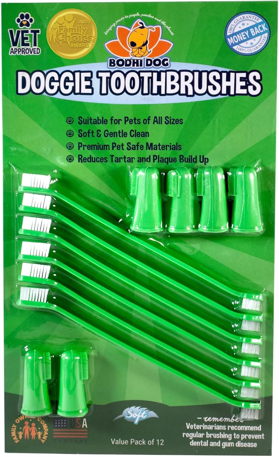 Demonstration of using the dual ended toothbrush for dog teeth cleaning.