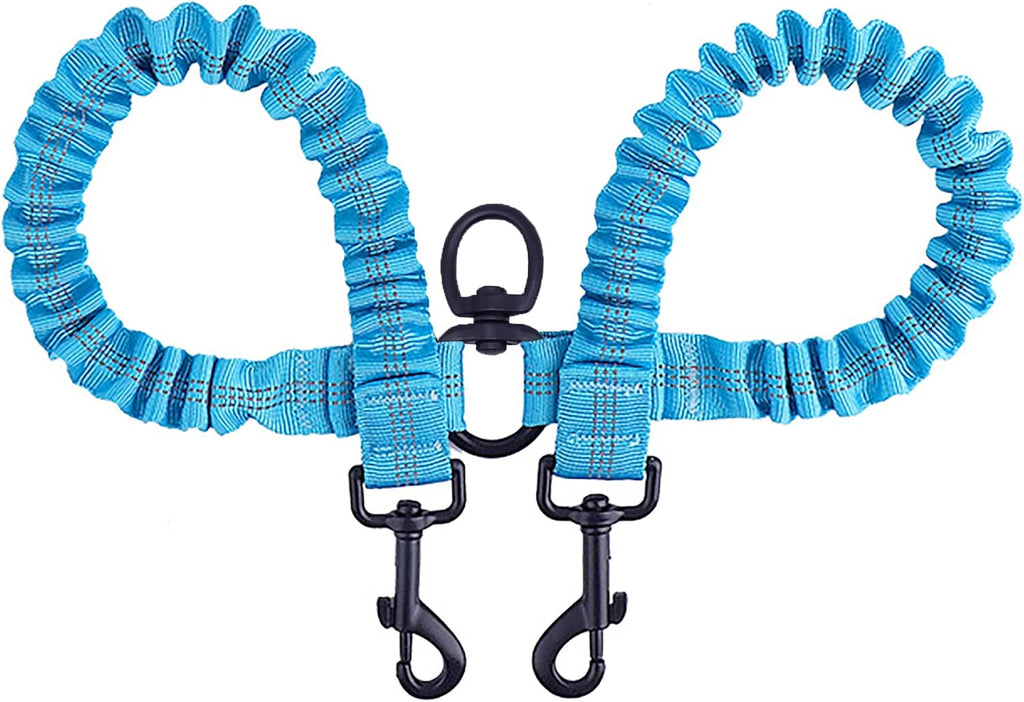 Pink reflective double dog leash attachment laid flat on a surface