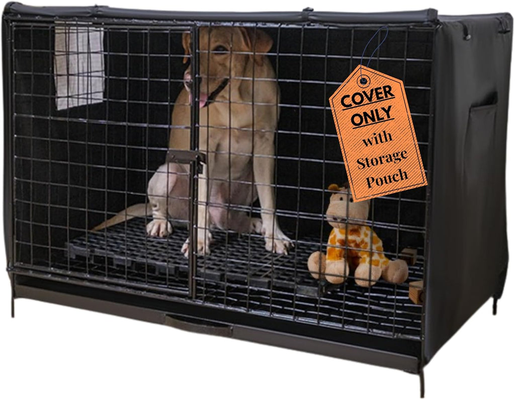 Dog Crate COVER ONLY 36 inch - Medium Raincoat Material, Durable, Light-Reducing & Waterproof with Storage Pouch, Mesh Window & Protection Clips - Opens on All Sides with Zippers for Cages (Black,36") - Image 10