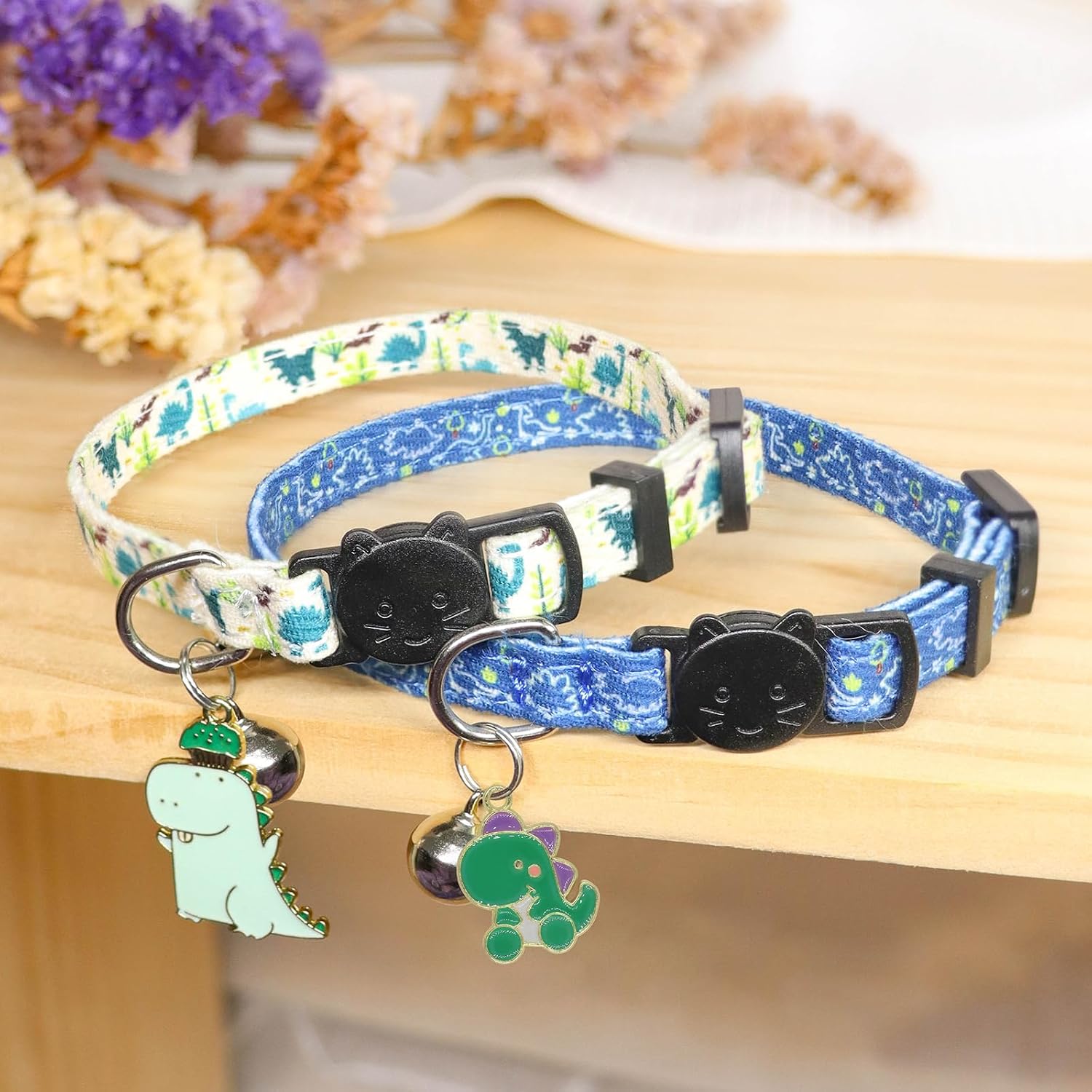 Giecooh cotton kitten collars displaying cat shaped breakaway safety buckle