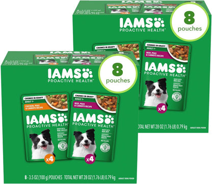 IAMS Proactive Health Adult Wet Dog Food, Beef, Peas and Carrots Recipe, 3.5 oz. Pouch (16 Count, Pack of 1) - Image 12