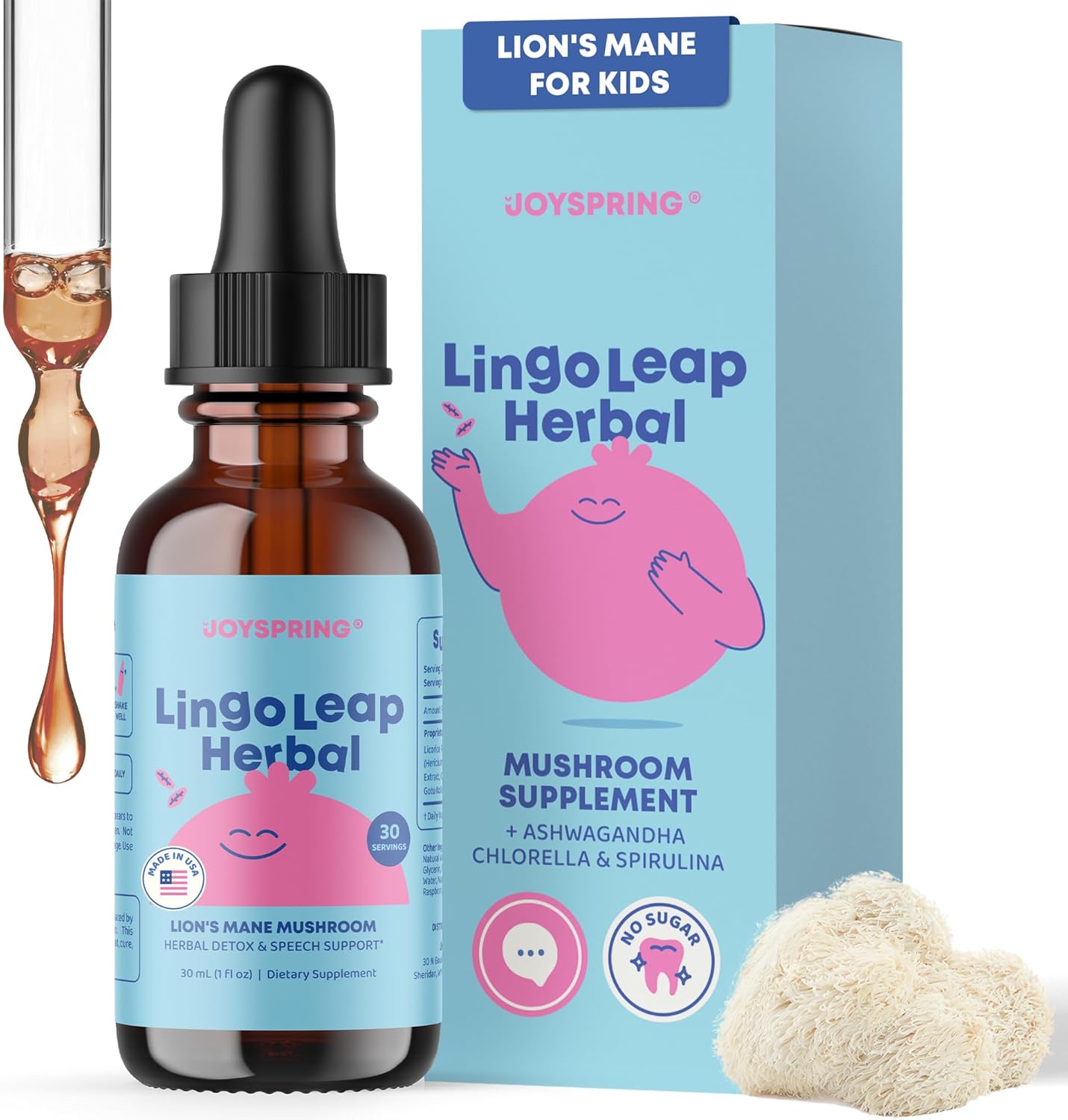JoySpring Lions Mane for Kids Liquid Drops front packaging view cognitive support