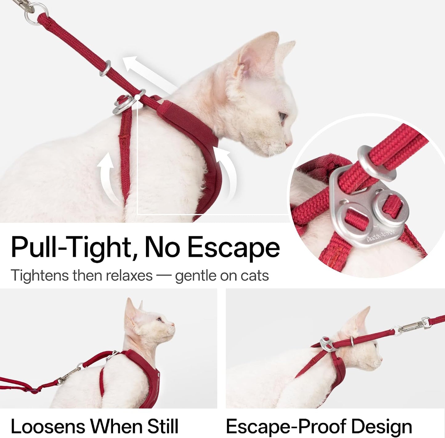 Hands free cat rope leash being used in crossbody style