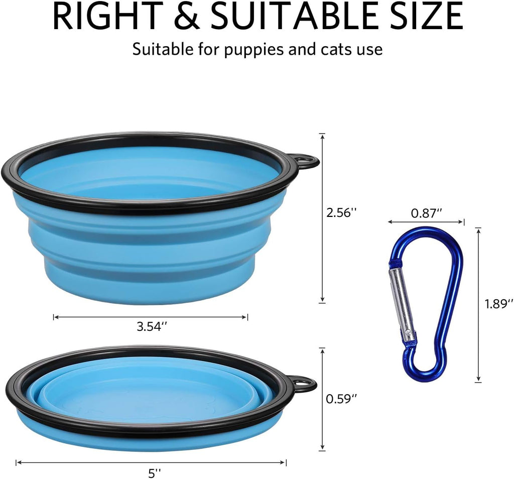 Six pack of portable pet travel bowls in varied colors collapsed flat for storage