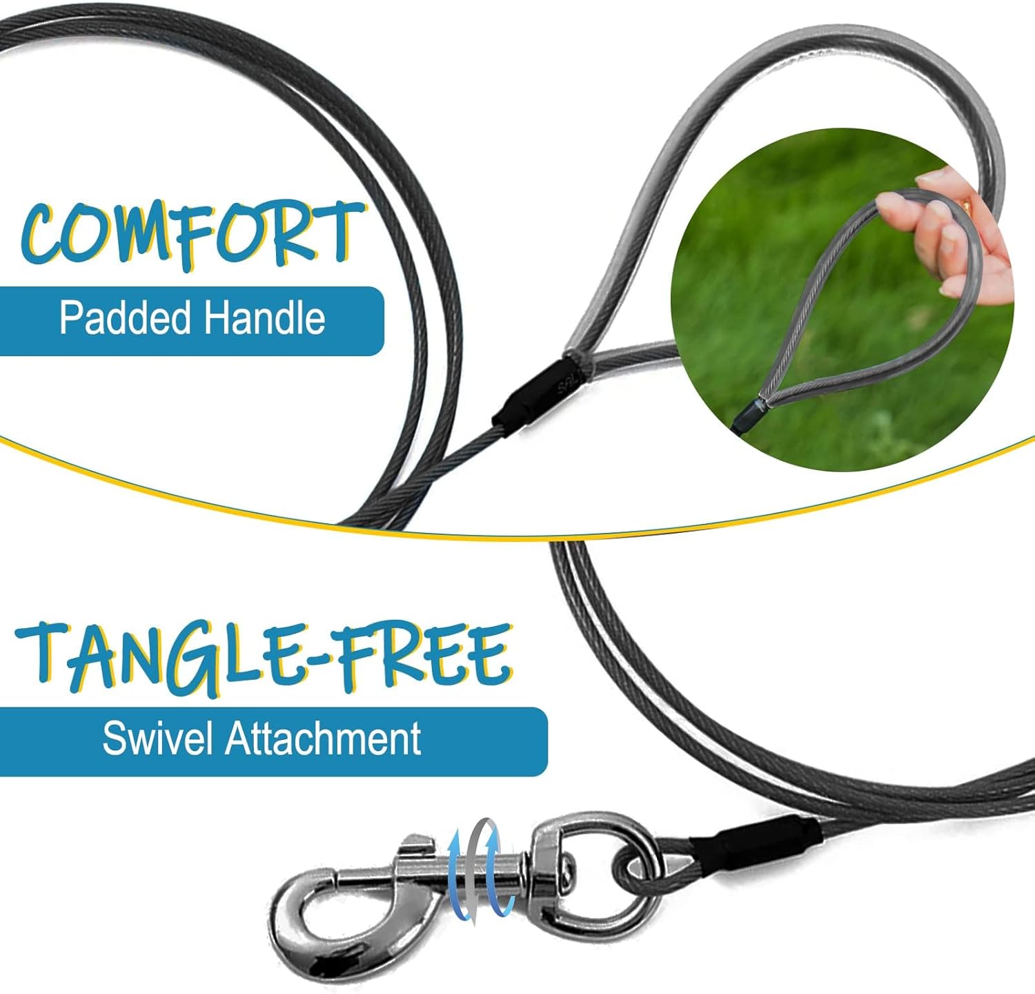 Heavy duty dog leash with 360 degree rotating zinc alloy clip