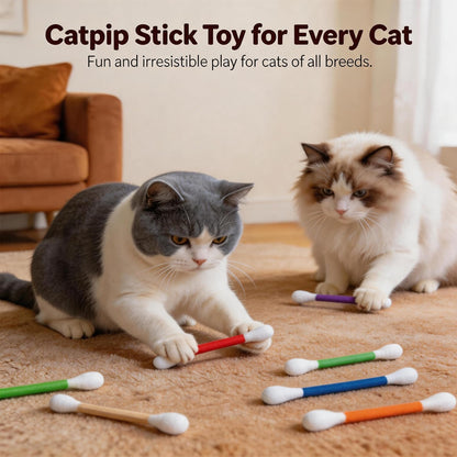 Cat playing with felt Qtip shaped cat toy