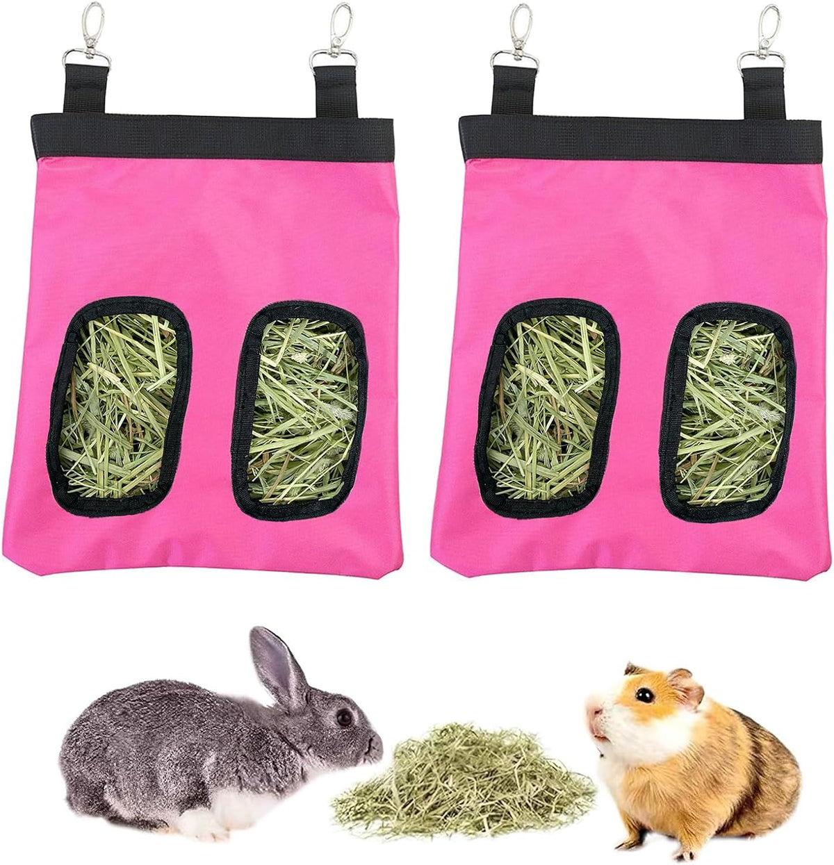 Rabbit Hay Feeder - Large Capacity Oxford Cloth Hanging Hay Bag - 4 Holes - 1 Pcs (Black) - Image 11