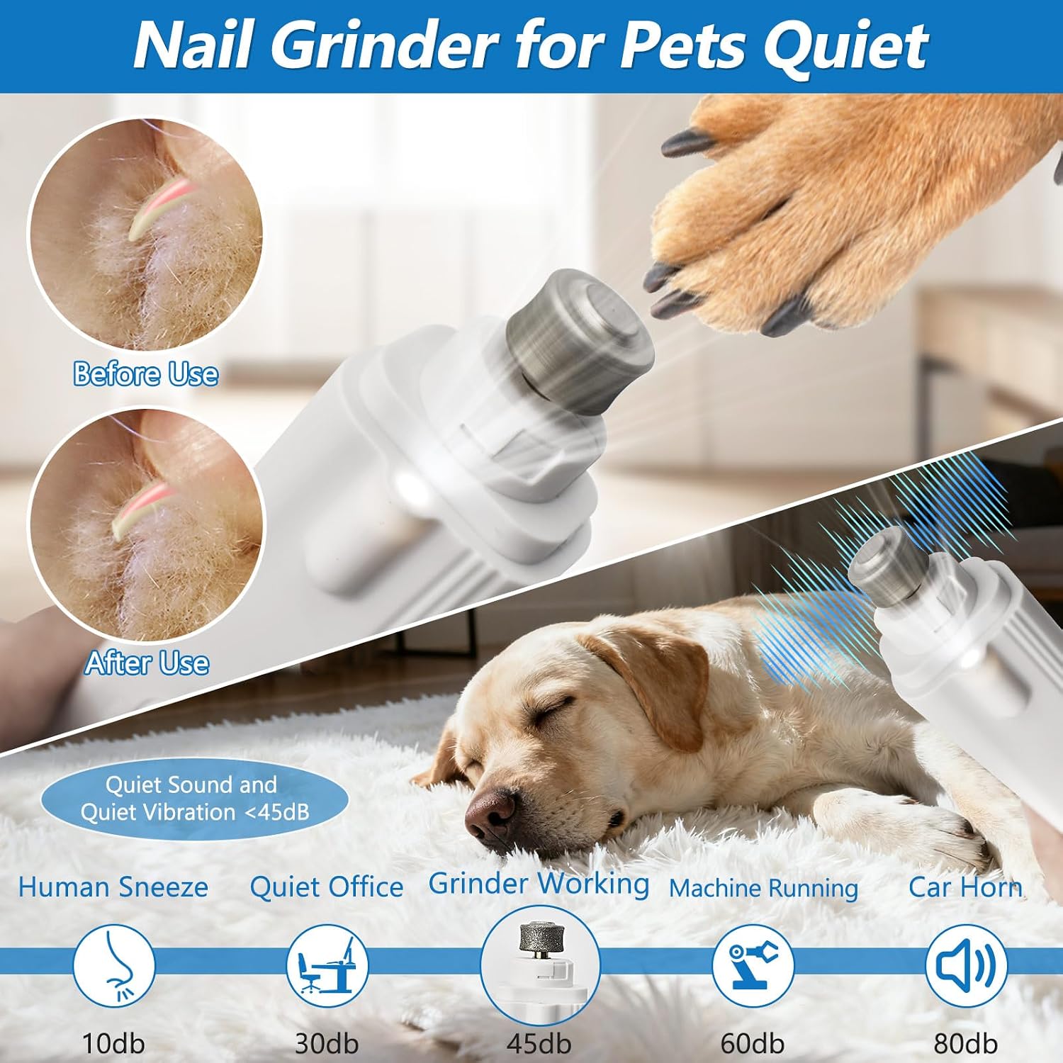 USB charging port and battery indicator light on the base of the pet trimmer