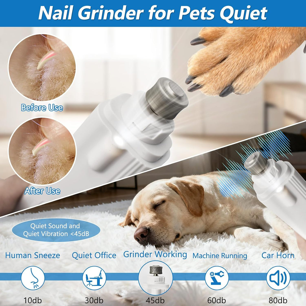 USB charging port and battery indicator light on the base of the pet trimmer