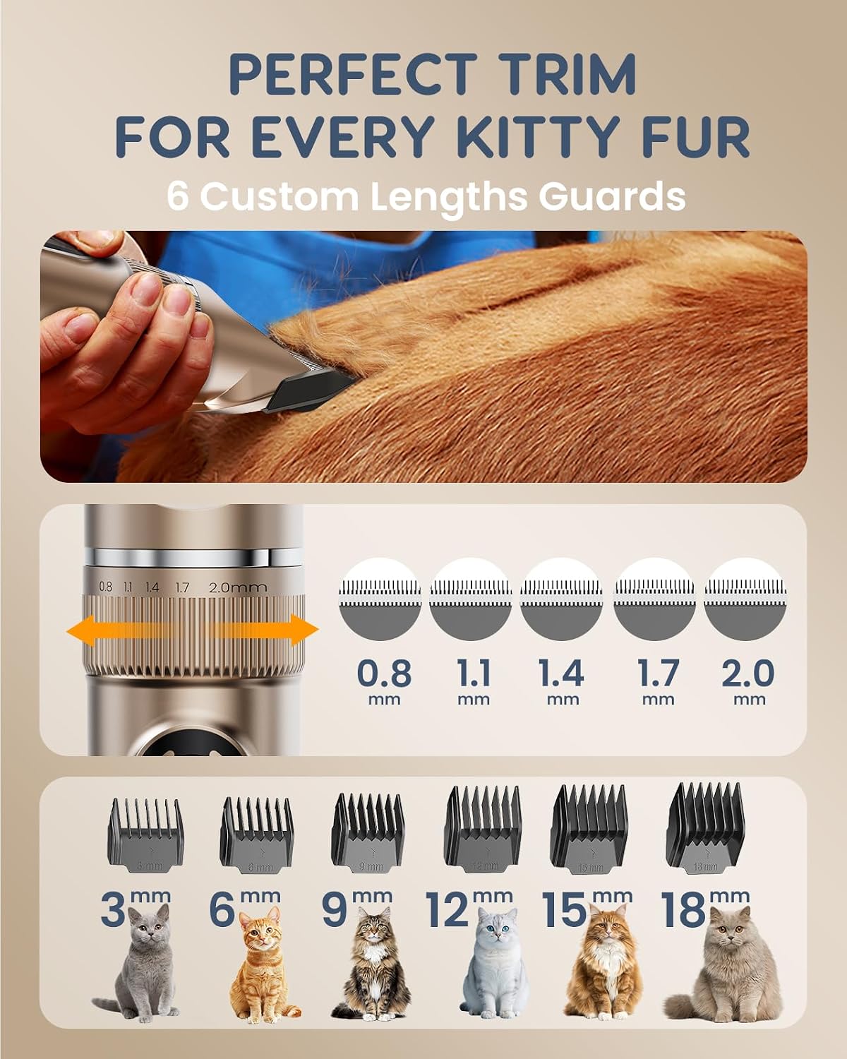 Low noise cat trimmer demonstrating the safe blade positioning for sensitive grooming.