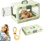 Dog Trust foldable hard cat carrier front view showing transparent door and green frame