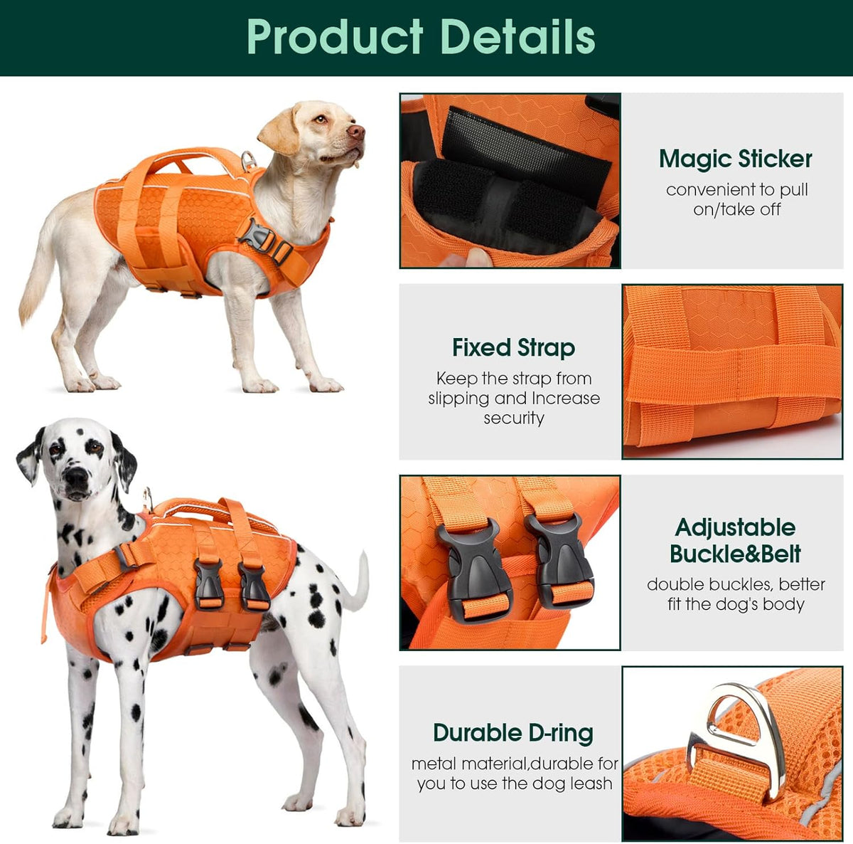 Kuoser reflective dog lifejacket adjustable straps side profile