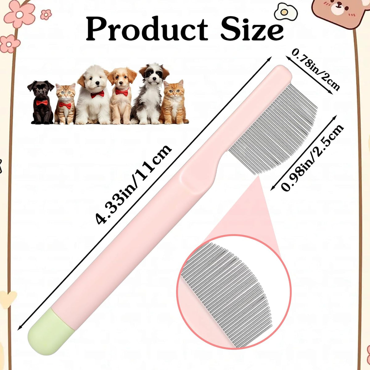 Psiriol pet eye comb showing round-tip teeth detail