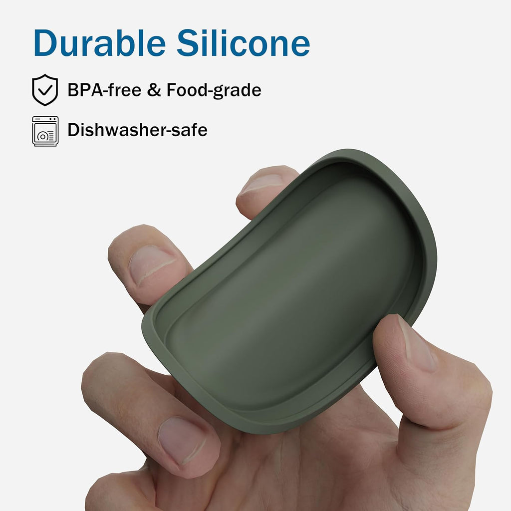 Ohmo camo and light green reusable silicone pet food lids