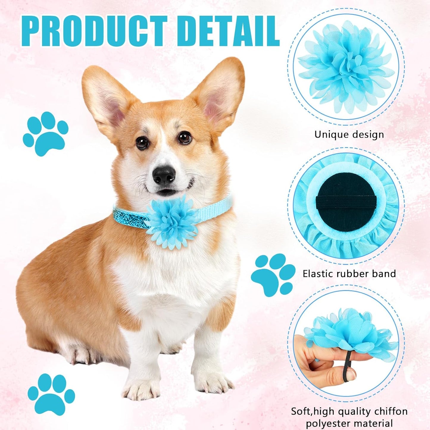 Sadnyy pet grooming bows back view highlighting the durable elastic band attachment mechanism.