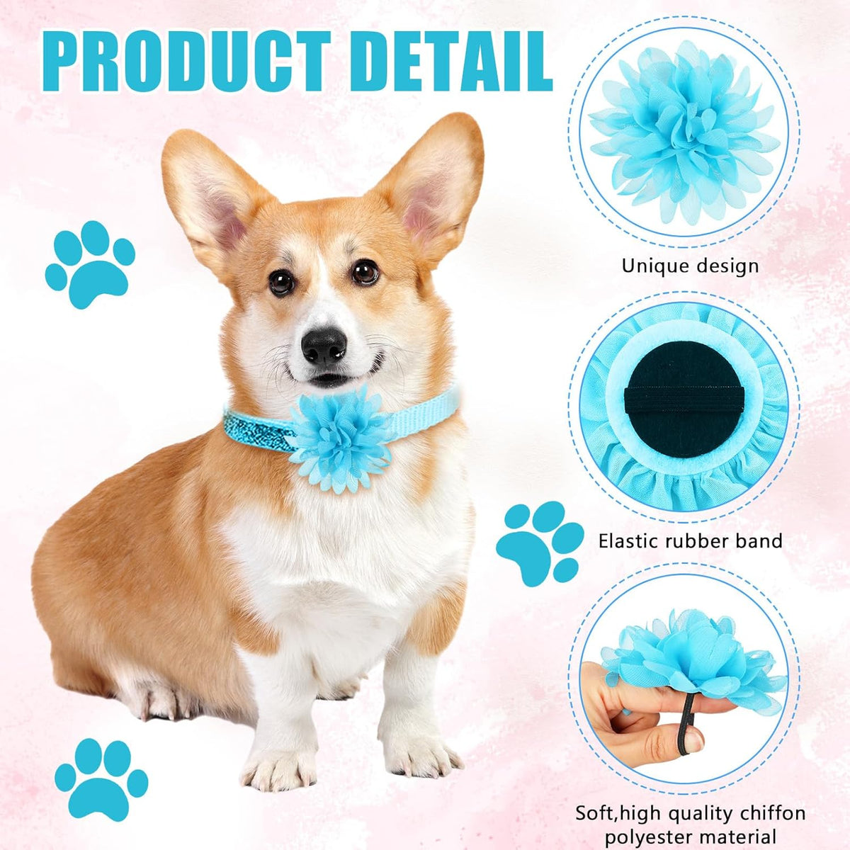 Sadnyy pet grooming bows back view highlighting the durable elastic band attachment mechanism.