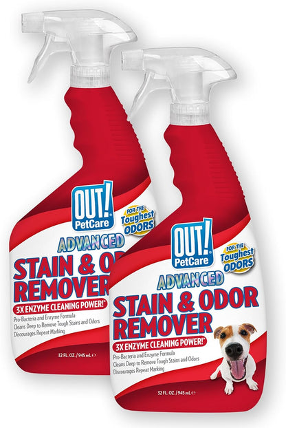 Out PetCare Advanced Pet Stain and Odor Remover spray bottle front view