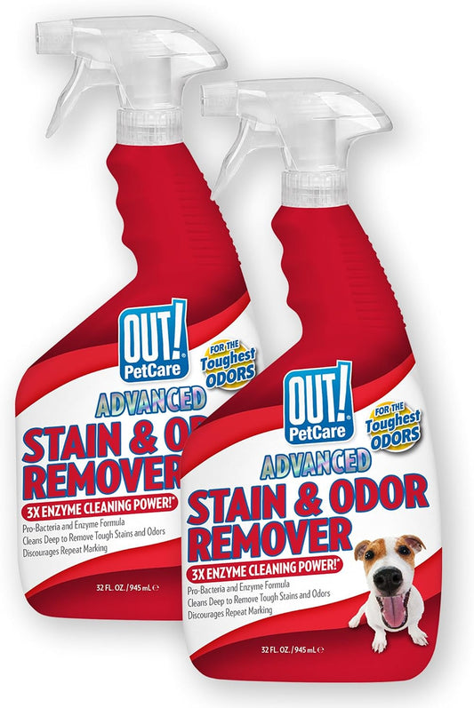 Out PetCare Advanced Pet Stain and Odor Remover spray bottle front view