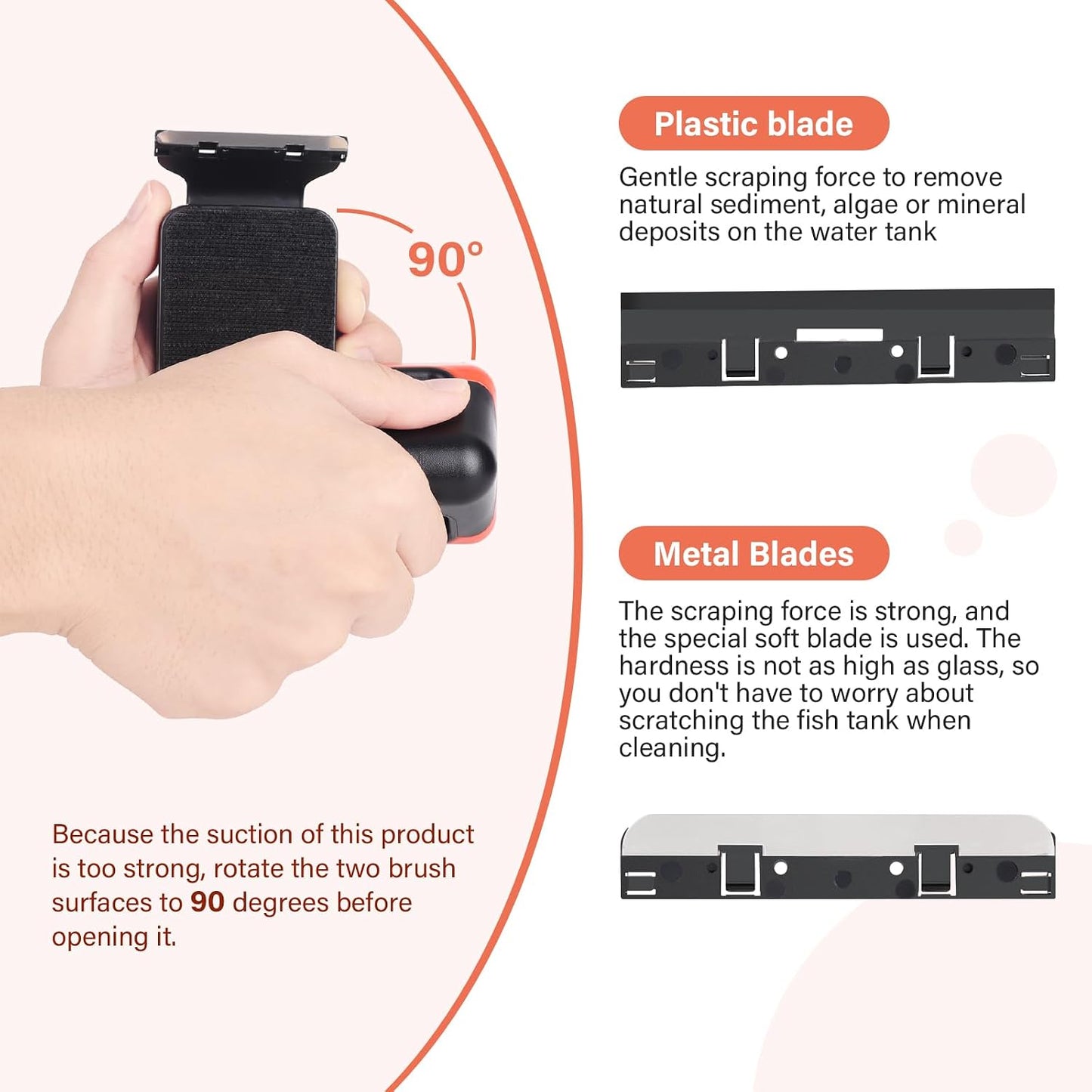 Hygger floating scrubber brush separating into inner and outer pieces to show magnetic cleaning mechanism.