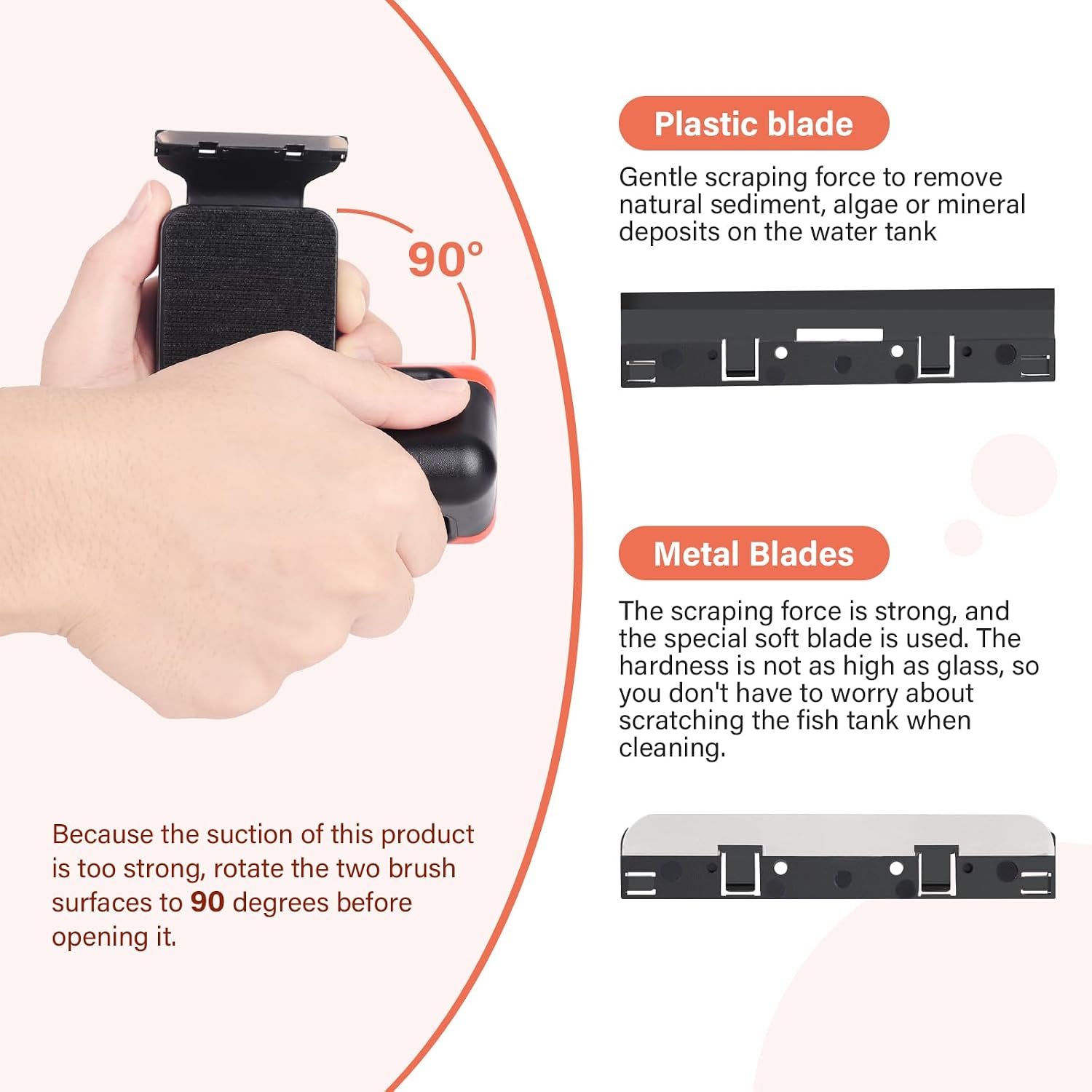 Hygger floating scrubber brush separating into inner and outer pieces to show magnetic cleaning mechanism.