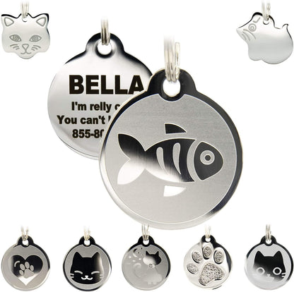 Customizable pet collar identification tag in a cute kitten silhouette shape