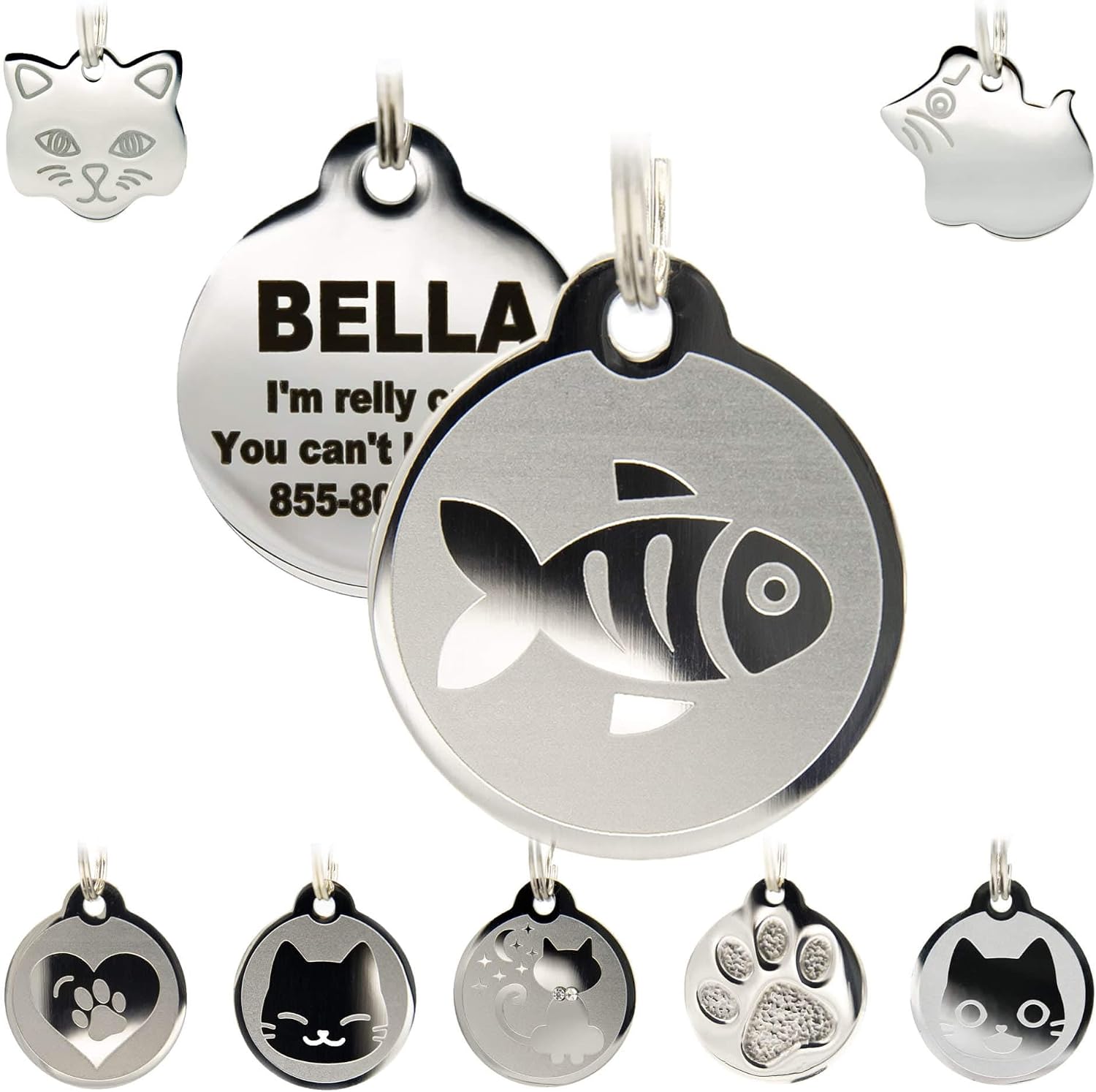 Stainless Steel Cat ID Tags - Engraved Personalized Cat Tags Includes up to 4 Lines of Text with Kitty Shape - Image 12