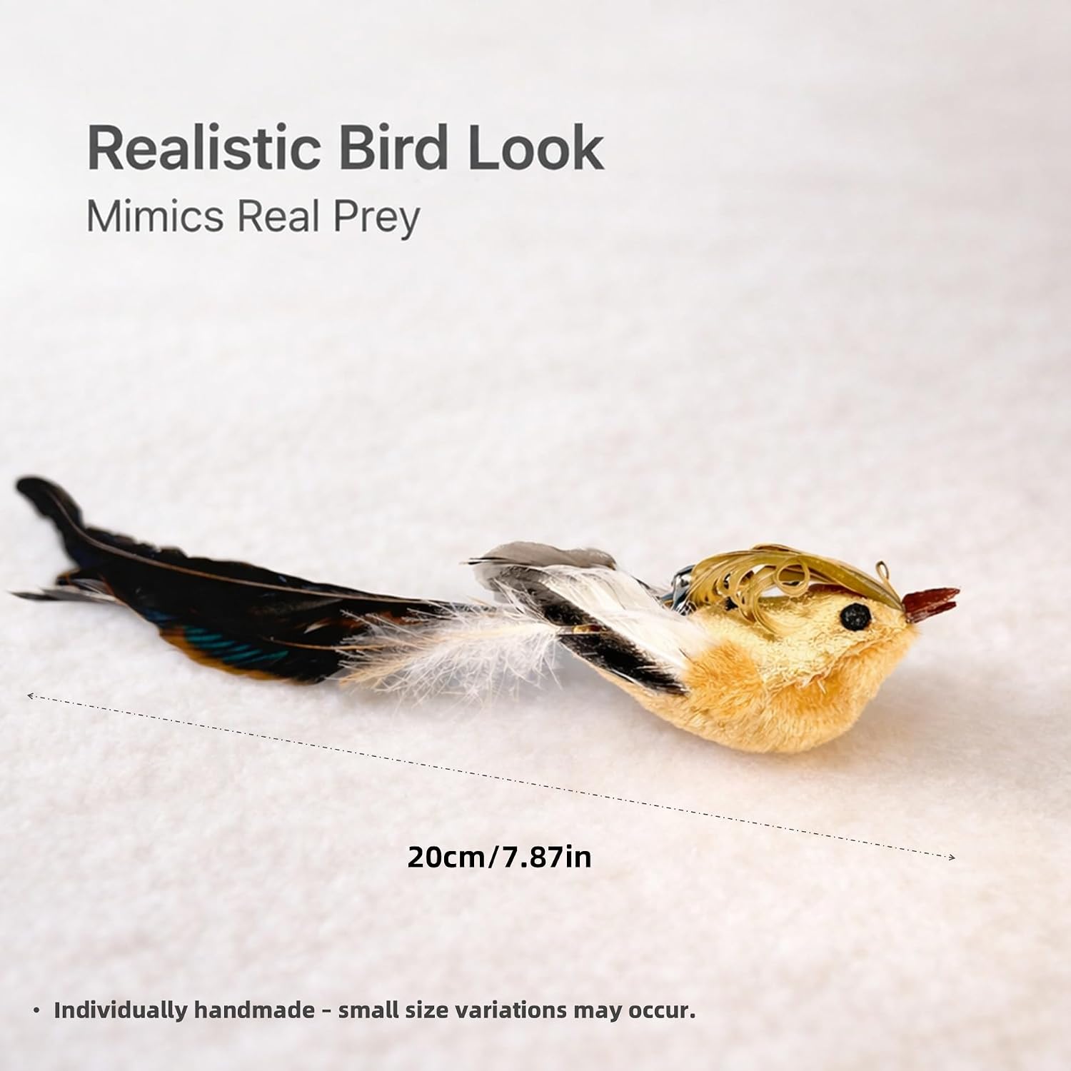 Zaylumo interactive cat toy replacement heads arranged to display eleven unique real bird designs.