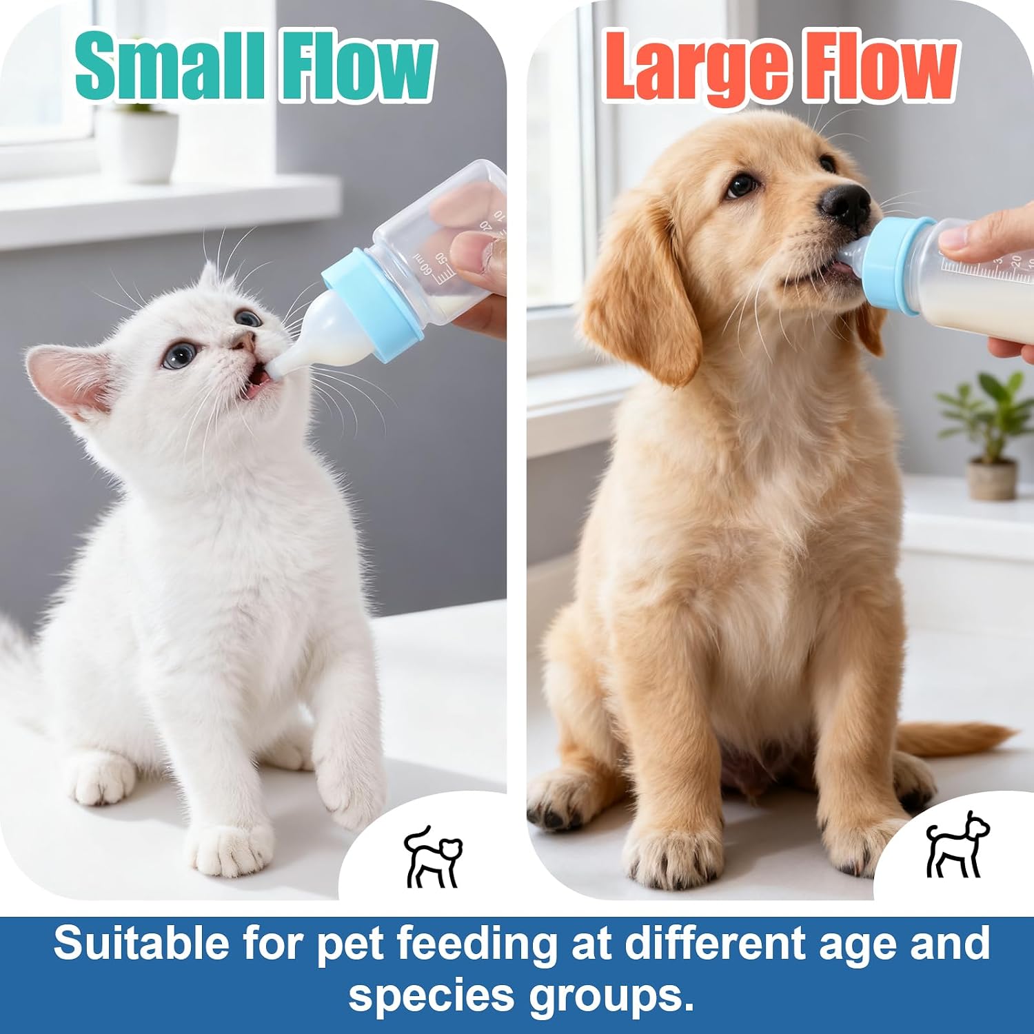 DEMORA Kitten Bottle Feeding Kit, Graduated Nursing Feeding Bottles for Pet Kitten Puppy Hamster Rabbit with Two Kinds of Replaceable Nipples Feeder (Clear, 2 oz) - Image 3