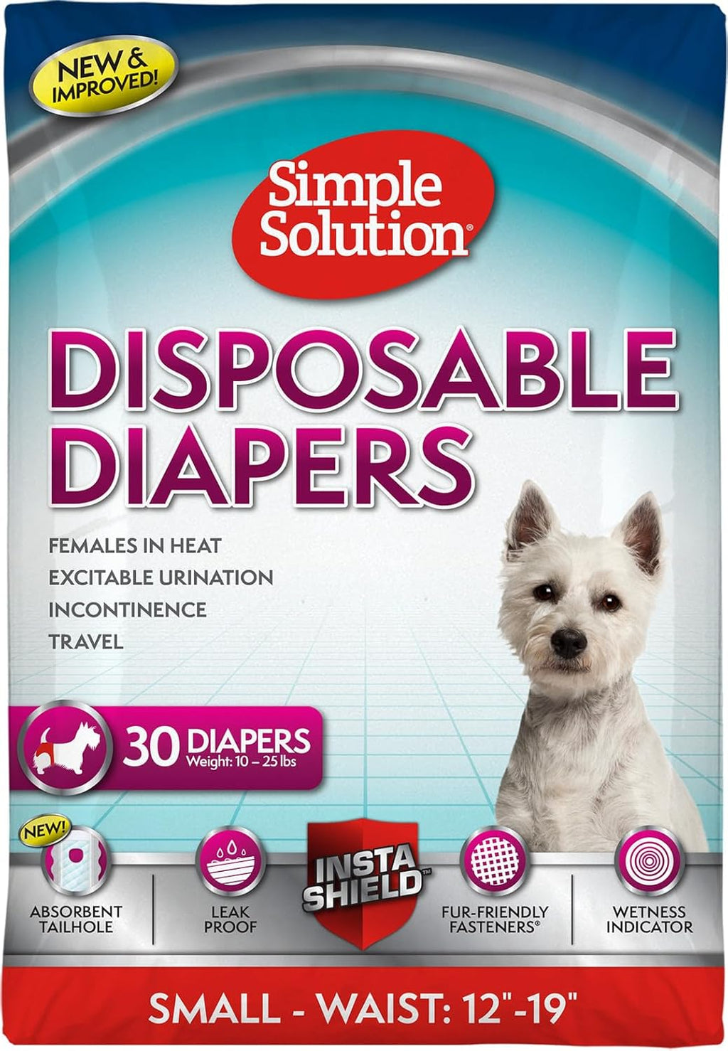 Simple Solution Disposable Dog Diapers, Female Dog Diapers, Puppy Potty Training, Incontinence and Heat Cycle Protection, Large Diapers for Dogs, 18-27 Inch Waist, 30 Count - Image 14
