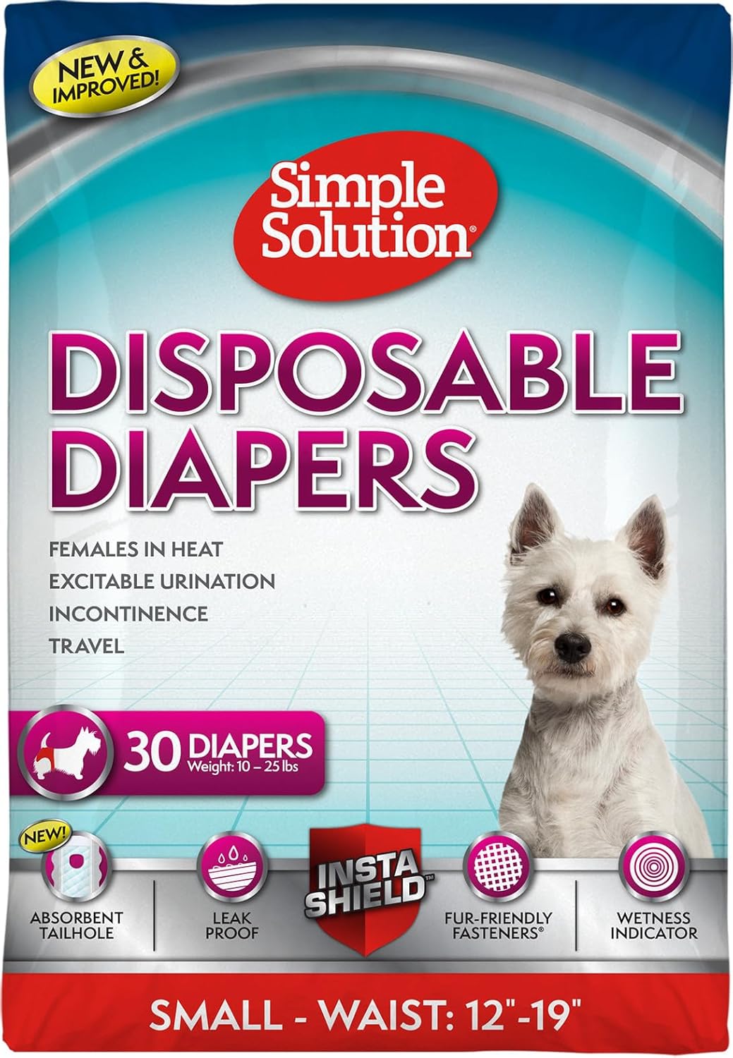 Simple Solution Disposable Dog Diapers, Female Dog Diapers, Puppy Potty Training, Incontinence and Heat Cycle Protection, Large Diapers for Dogs, 18-27 Inch Waist, 30 Count - Image 14