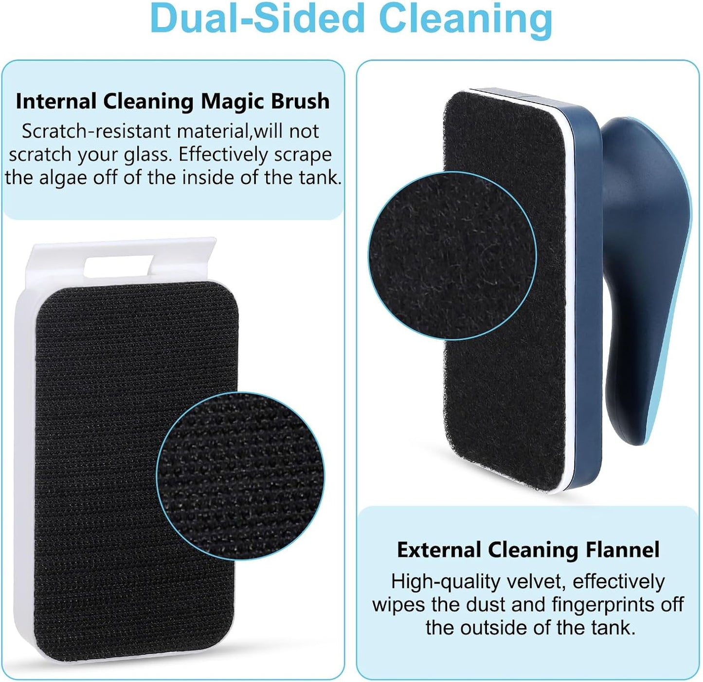 Fishkeeper small magnetic cleaner attached to the corner of a clear glass aquarium.