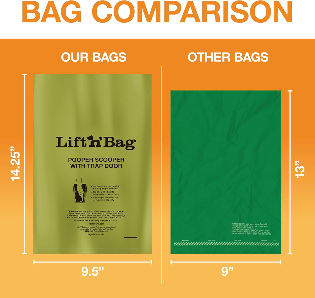 Extra large capacity thick pet waste bags dimensions demonstration
