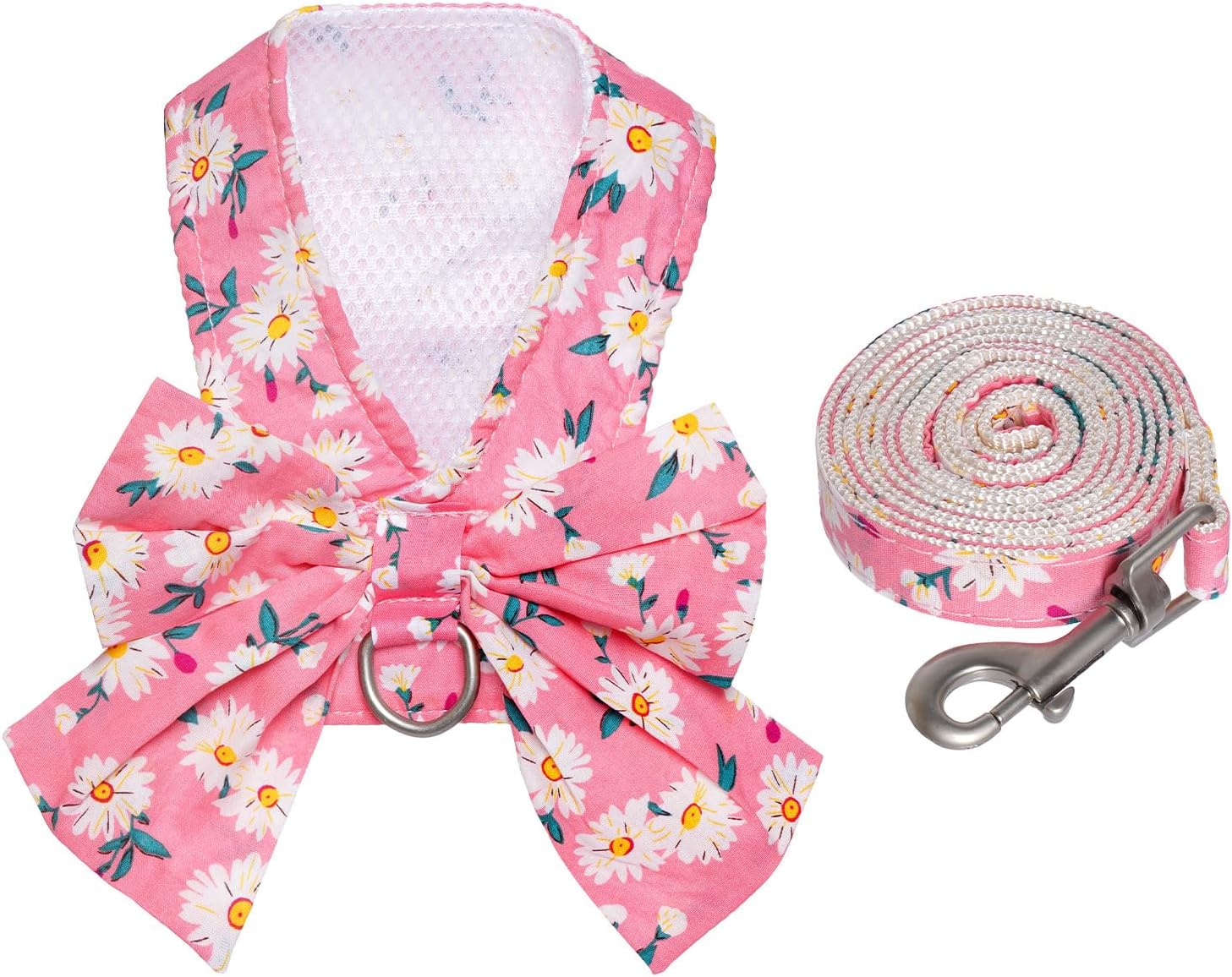 YKYUASD pink floral dog harness and leash set front view