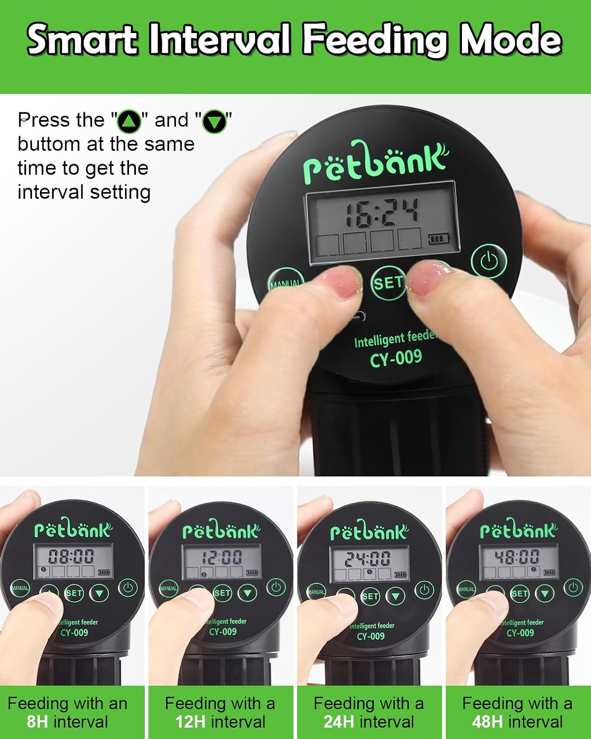 Close-up view of automatic turtle food dispenser scheduling buttons