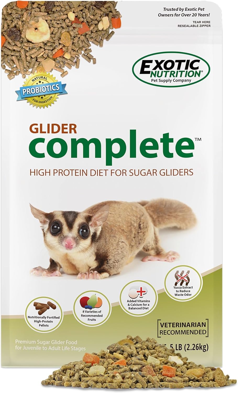 Exotic Nutrition Glider Complete front view packaging of high protein sugar glider food