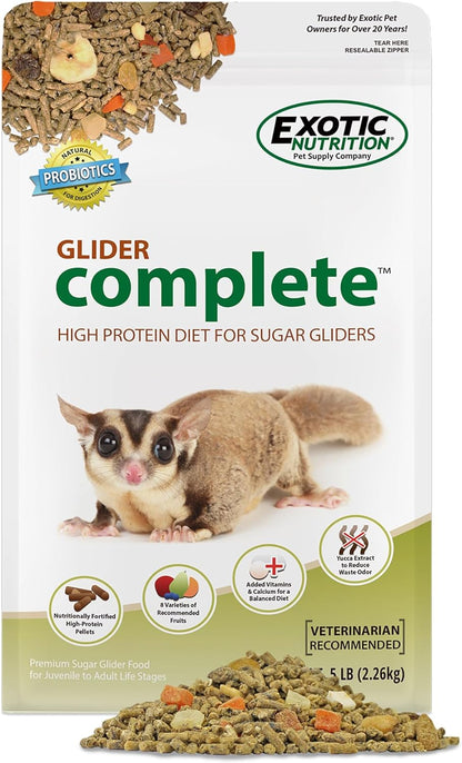 Exotic Nutrition Glider Complete front view packaging of high protein sugar glider food
