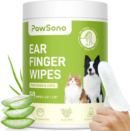 PawSono Ear Finger Wipes 50 count container front view